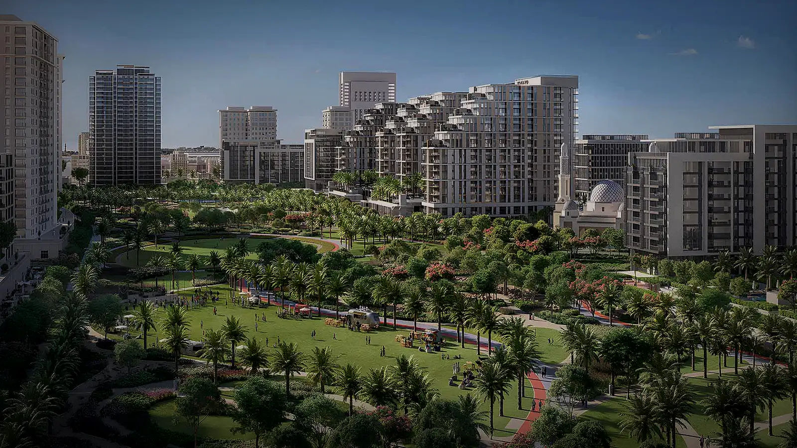 Dubai Hills park and skyline