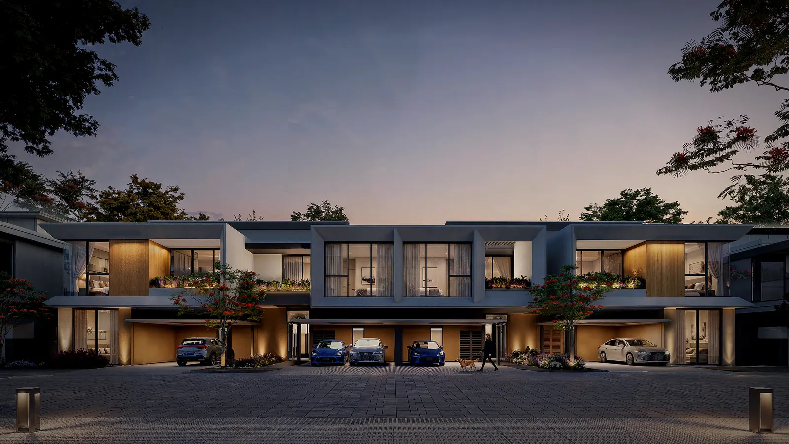 Azizi Florence, render of townhouses at dusk
