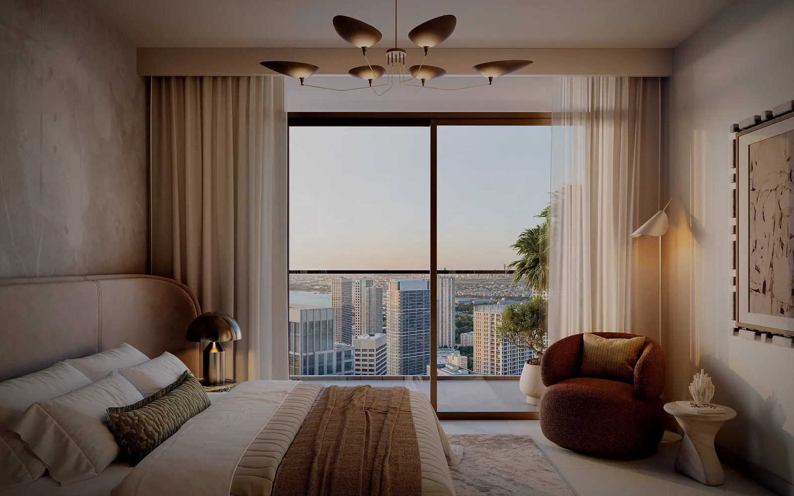 Valia, render of a bedroom with a view
